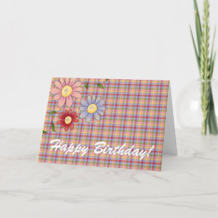 Tekenen van de lente Bloemen Plaid Happy Birthday  Kaart
