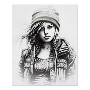 Tekenen van een jonge grijze vrouw perfect poster