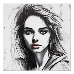 Tekenen van het portret van een vrouw perfect poster