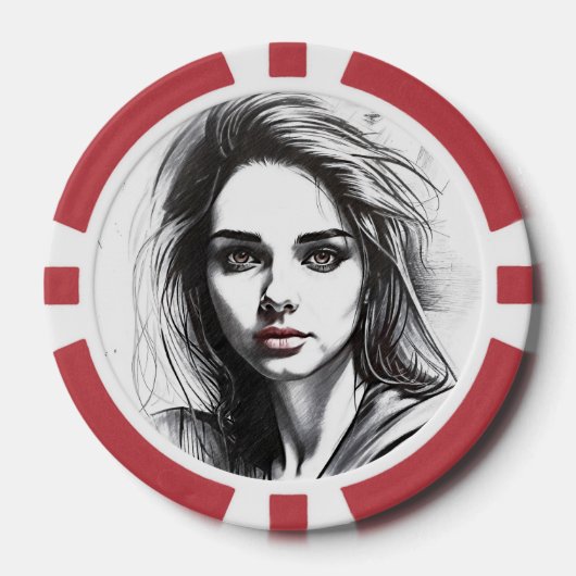 Tekenen van het portret van een vrouw poker chips (Voorkant)