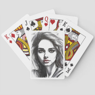 Tekenen van het portret van een vrouw pokerkaarten