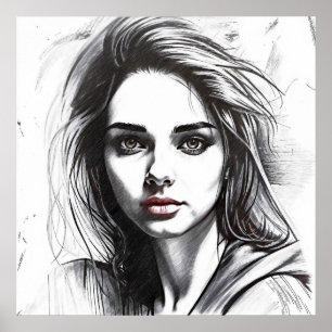 Tekenen van het portret van een vrouw poster