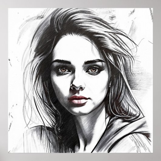 Tekenen van het portret van een vrouw poster (Voorkant)
