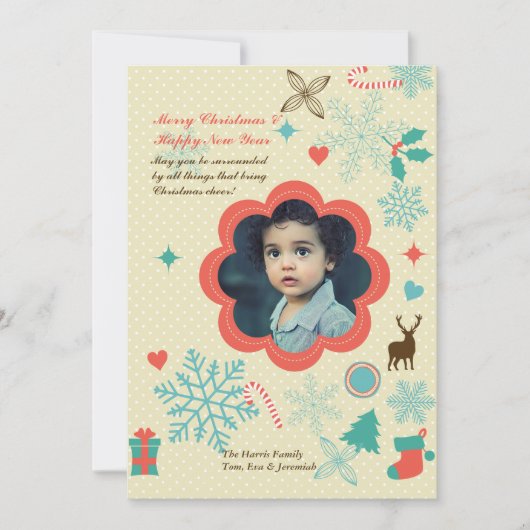 Tekenen van Kerstmis Foto Vakantie Kaart (Voorkant)