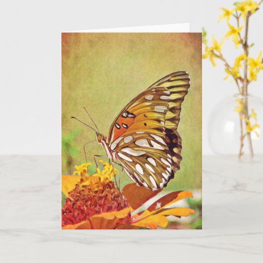 Tekenen vlinder op Zinnia Art Kaart (Gele Bloem)