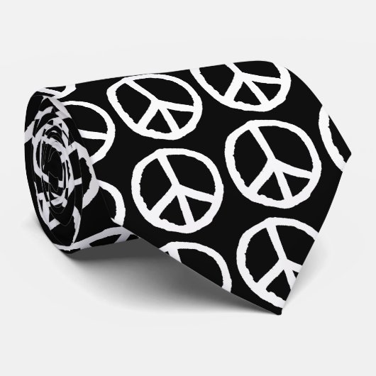 Tekenen vredesymbool - wit op zwart stropdas (Opgerold)