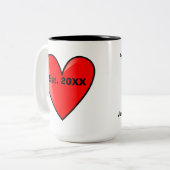 Tekenfiguur Koppel met samengedraaid hart Tweekleurige Koffiemok (Voorkant links)