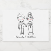 Tekenfilm Bruid Bruidegom Whimsical Zwart Wit Trou Likeurfles Etiket (Enkel label)