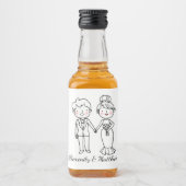 Tekenfilm Bruid Bruidegom Whimsical Zwart Wit Trou Likeurfles Etiket (Voorkant)