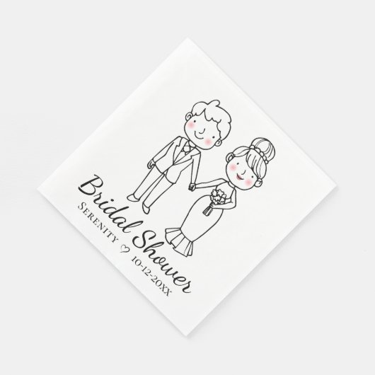 Tekenfilm Bruid Bruidegom Zwart Wit Bruiloft Showe Servet (Hoek)