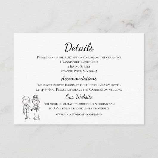 Tekenfilm Bruid Bruidegom Zwart Wit Trouw Details Informatiekaartje (Voorkant)