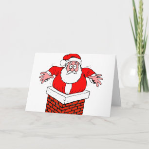 Tekenfilm Kerstman zat vast in de schoorsteen Kaart