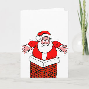 Tekenfilm Kerstman zat vast in de schoorsteen Kaart
