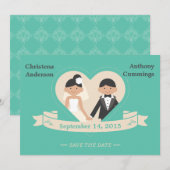 Tekenfilm Koppel Sla De Datum Op Aankondiging (CA) (Voorkant / Achterkant)