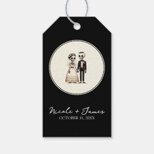 Tekenfilm skelet bruid + bruidegom grillige bruilo cadeaulabel