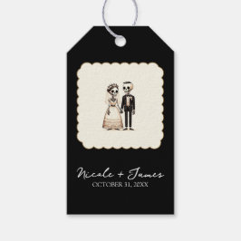 Tekenfilm skelet bruid + bruidegom grillige bruilo cadeaulabel
