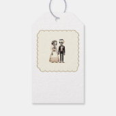 Tekenfilm skelet bruid + bruidegom grillige bruilo cadeaulabel (Achterkant)