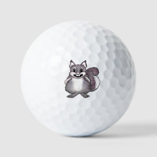 Tekenfilm van een gelukkige eekhoorn golfballen