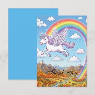 Tekenfilm Vliegende Eenhoorn met Regenboog Perso Bedankkaart