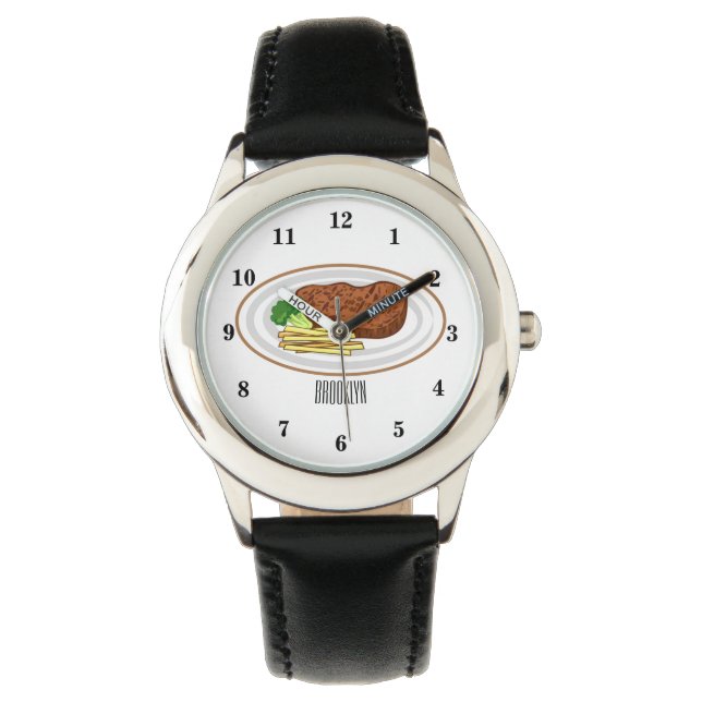 Tekenfilmillustratie van biefstuk horloge (Voorkant)