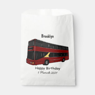 Tekenfilmillustratie van een dubbeldekkerbus bedankzakje