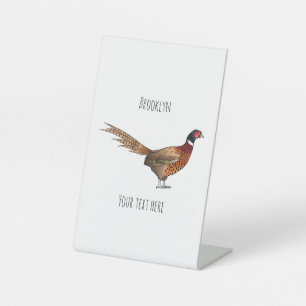 Tekenfilmillustratie van ringhalsfazantvogel reclamebord met voetstuk