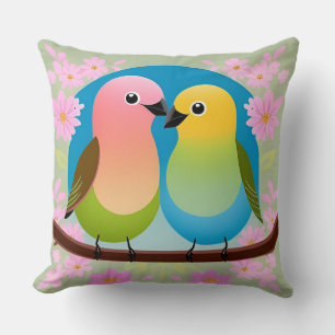 🐦 Tekenfilmzangvogels Werp Kussen Bloemige Tak 🌸