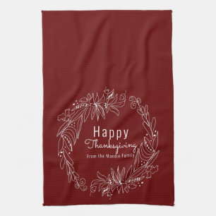 Tekenillustratie van een eikelkrans voor Thanksgiv Theedoek