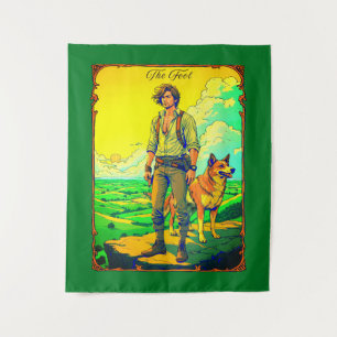Tekenillustratie van Tarotkaart, De Gek Wandkleed