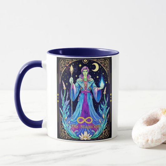 Tekenillustratie van Tarotkaart, De Magiër Mok (Met donut)