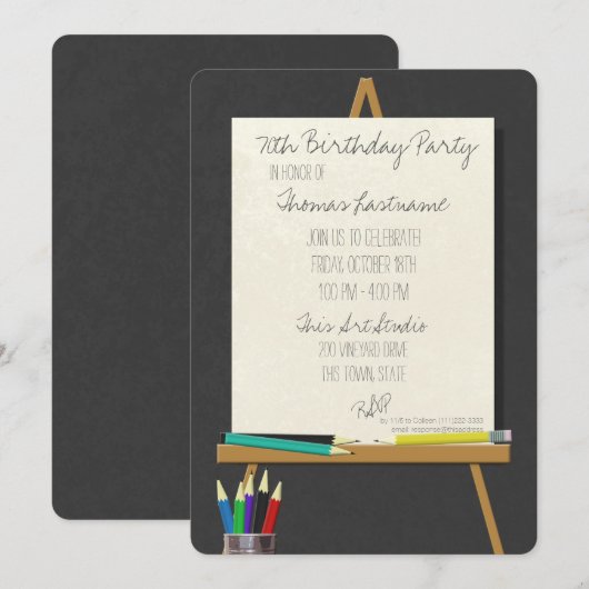 Tekening Art Easel verjaardagsfeestje Kaart (Voorkant / Achterkant)