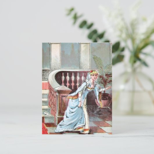  tekening: Assepoester en glazen diasper Briefkaart (Staand voorkant)