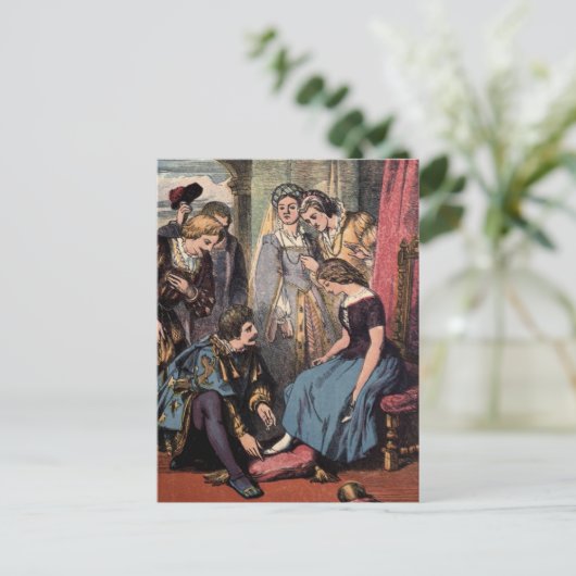  tekening: Assepoester en Prins Briefkaart (Staand voorkant)