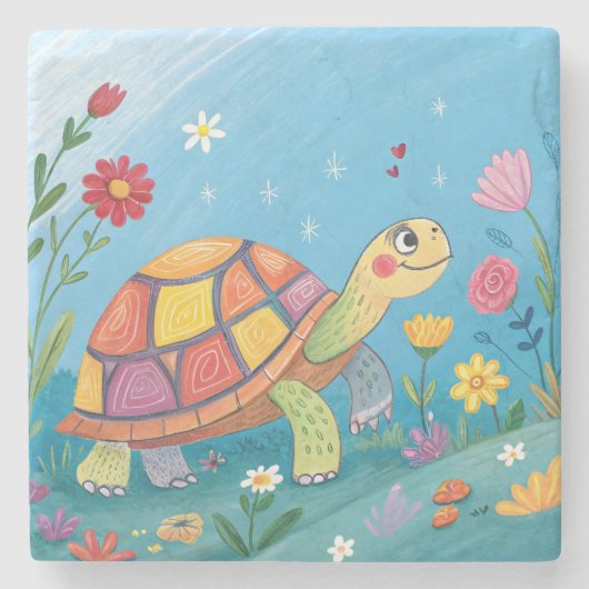 Tekening Baby Schildpad Stenen Onderzetter (Voorkant)
