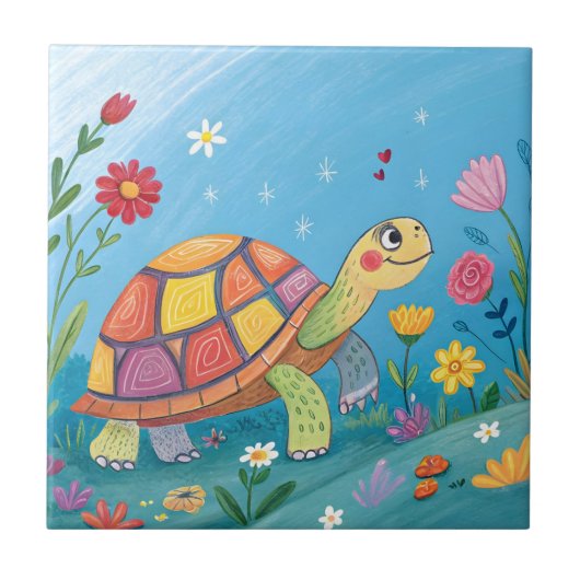 Tekening Baby Schildpad Tegeltje (Voorkant)