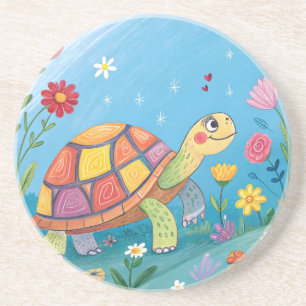 Tekening Baby Schildpad Zandsteen Onderzetter
