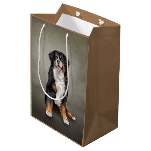 Tekening Bernese Mountain Dog Medium Cadeauzakje (Achterkant Gekanteld)