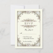 Tekening bloemen ivoor romantische bruiloft RSVP k (Voorkant)