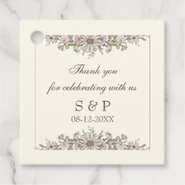 Tekening bloemen ivoor vintage bruiloft bedankjes labels
