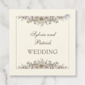 Tekening bloemen ivoor vintage bruiloft bedankjes labels (Achterkant)