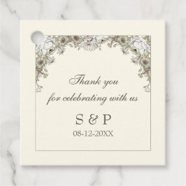 Tekening bloemen ivoor vintage bruiloft bedankjes labels