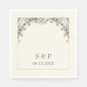 Tekening bloemen ivoor vintage bruiloft servet
