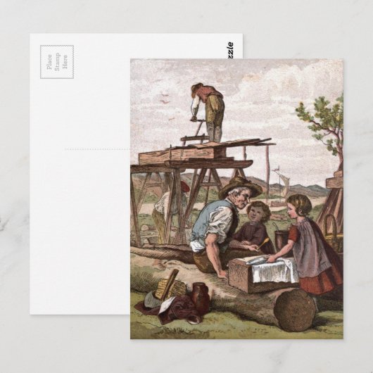  tekening: Bouwwerkers Briefkaart (Voorkant / Achterkant)