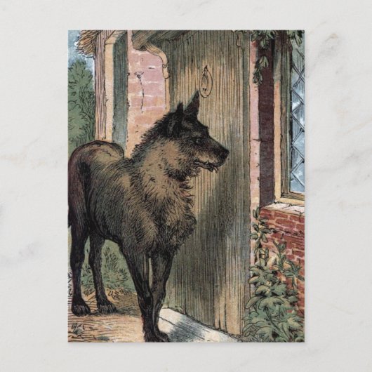  tekening: De Wolf bij oma's deur Briefkaart (Voorkant)