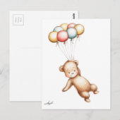 Tekening die van Teddybeer met ballons vliegen Briefkaart (Voorkant / Achterkant)