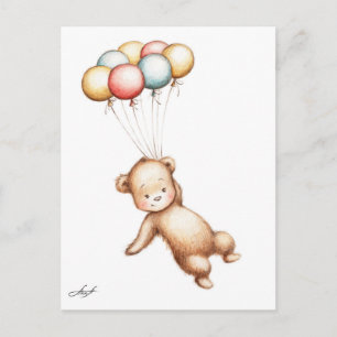 Tekening die van Teddybeer met ballons vliegen Briefkaart