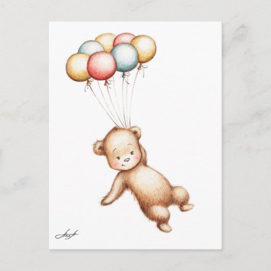Tekening die van Teddybeer met ballons vliegen Briefkaart (Voorkant)