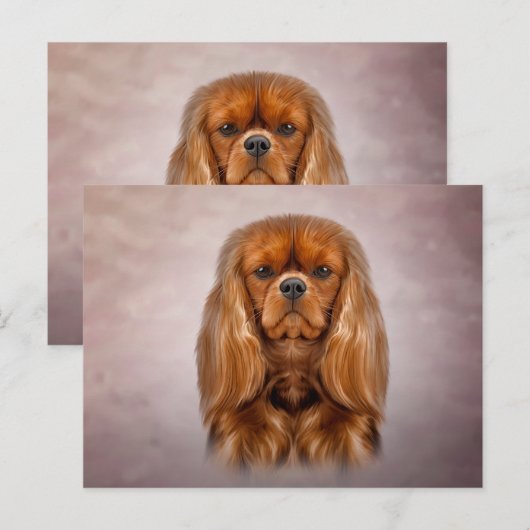 Tekening Dog Cavalier King Charles Spaniel Briefkaart (Voorkant / Achterkant)