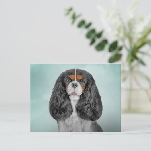 Tekening Dog Cavalier King Charles Spaniel Briefkaart (Staand voorkant)