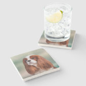 Tekening Dog Cavalier King Charles Spaniel Stenen Onderzetter (Zijkant)